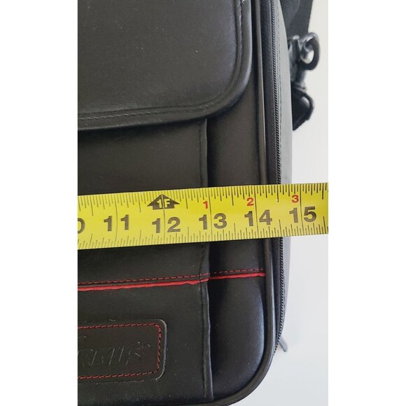 Targus Black Leather Laptop Bag With Shoulder Strap & Multiple Compartments - Picture 15 of 16